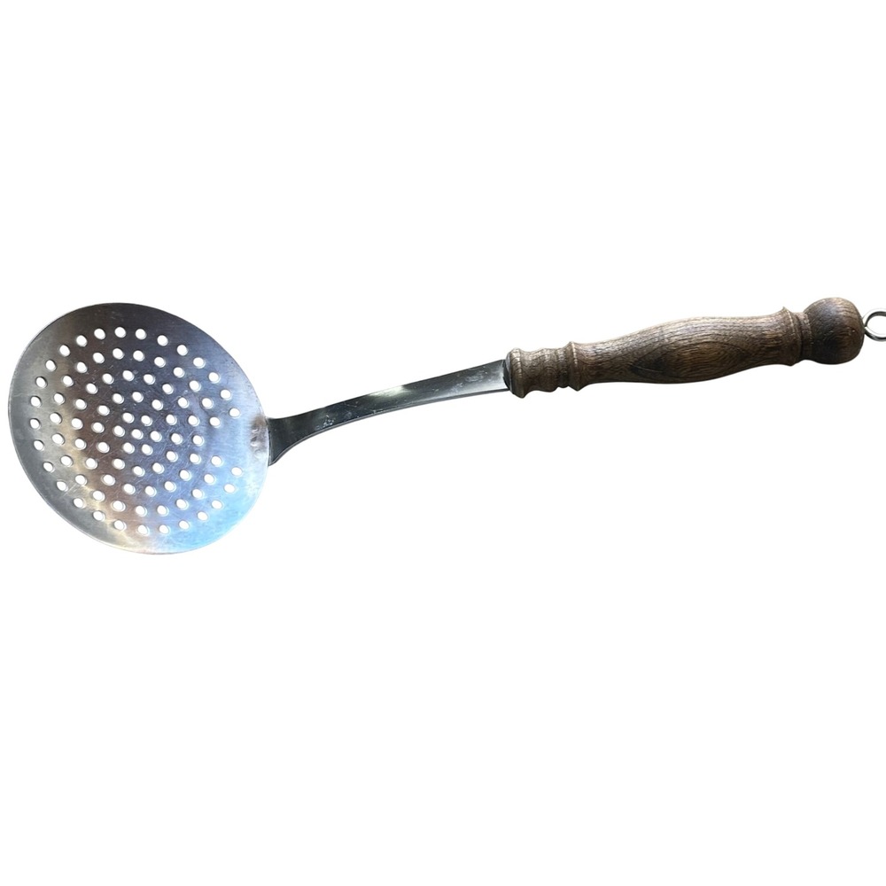 WMF Cromargan Stainless Steel Skimmer Strainer Wood Handle Vintage Kitchen Tool